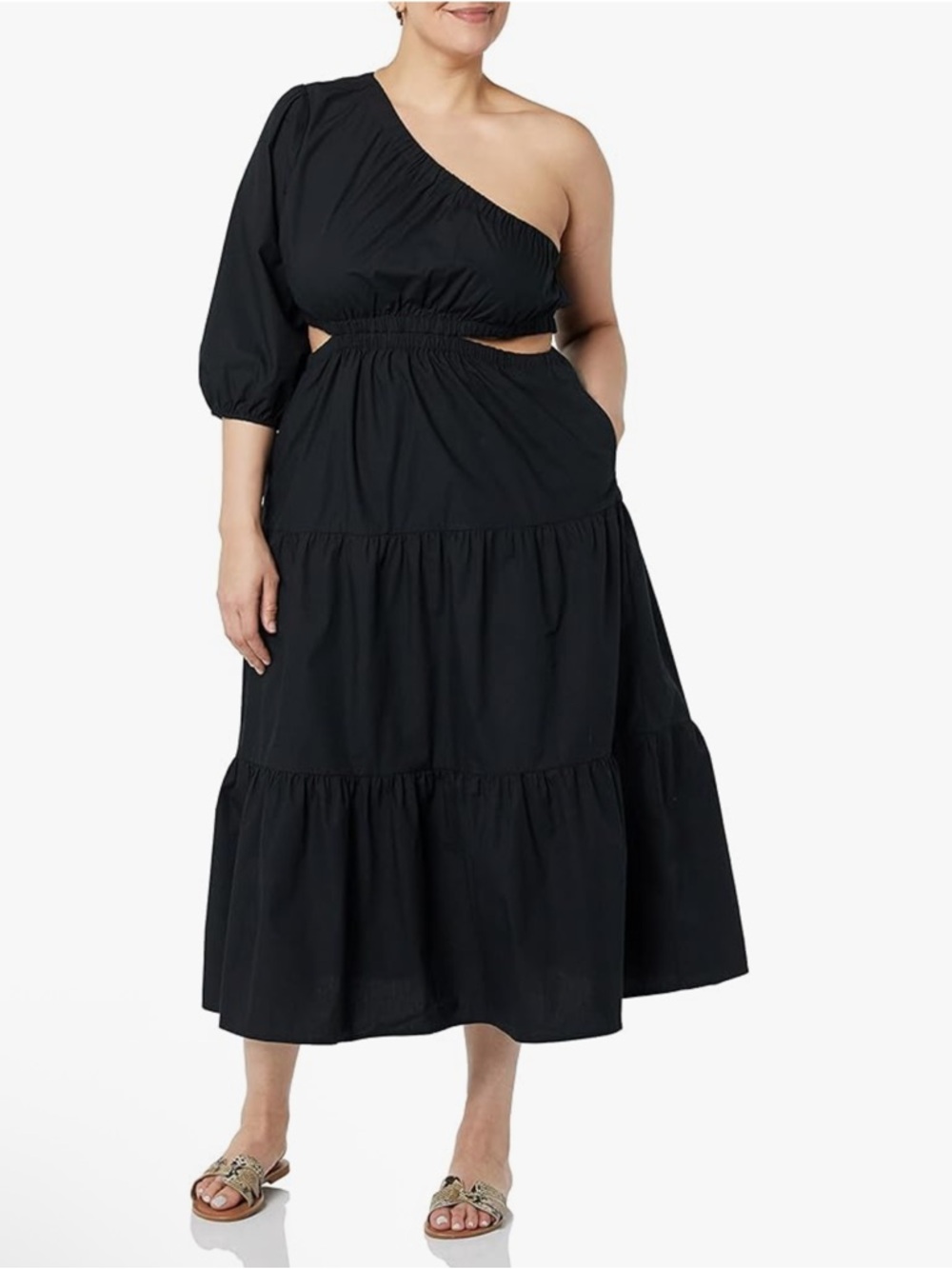 One-Shoulder Black Tiered Maxi Skirt